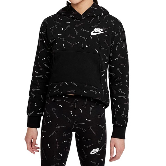Nike Printed Fleece Hoodie Large (+) 14/16(+)Black  NWT - Picture 1 of 9
